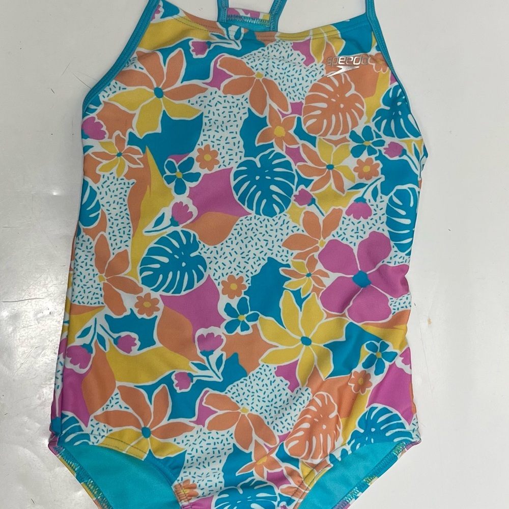 Speedo Kids Floral One Piece - Blue, Pink, Orange
